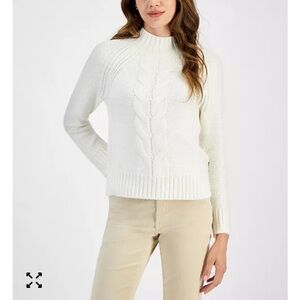 Tommy Hilfiger Cream Cable Knit Turtleneck Sweater